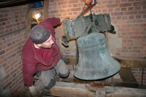 Steve Westerman of Taylor's hoisting 4th bell out of its pit