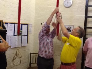 Richard Jones (Ansdell TC) goes for the high one. Graham demonstrates how the trainee can learn to co-ordinate his movements with those of the rope by tracking the movements of the instructor